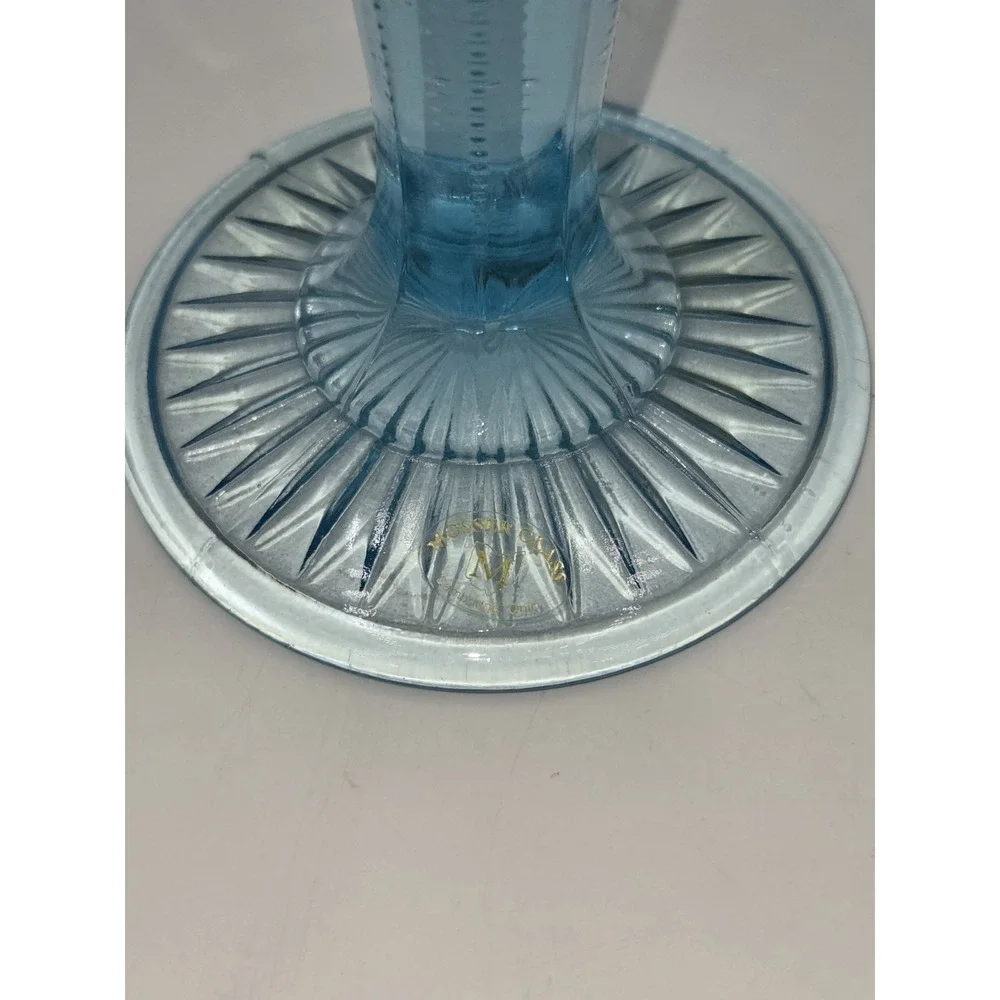 Mosser‎ 1970s Aqua Opalescent Glass Vase Diamond Pattern Pedestal Vase 10